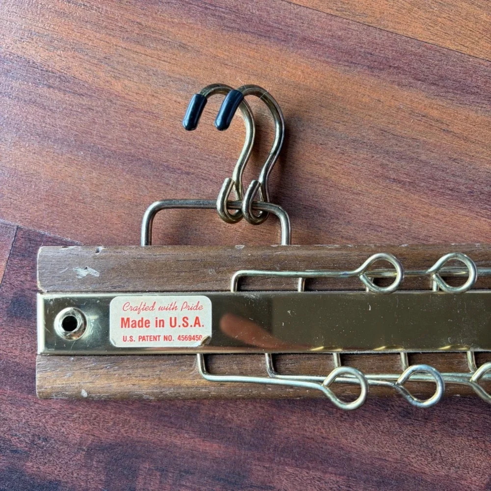 Vintage‎ Crafted with Pride Wood Brass Tie Belt Rack Wall Mount Made in USA